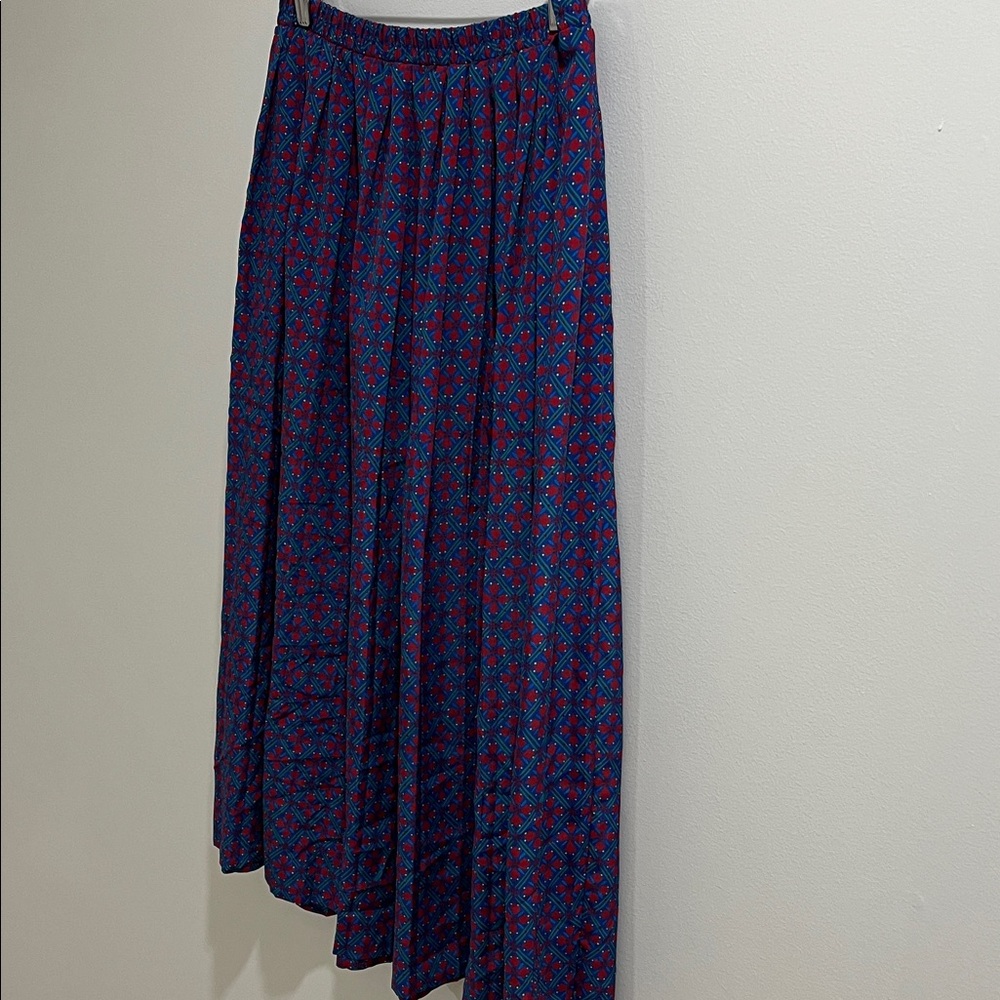 VINTAGE Women’s Midi Skirt M-L Pleated Print Floral Geometric Flowy Summer